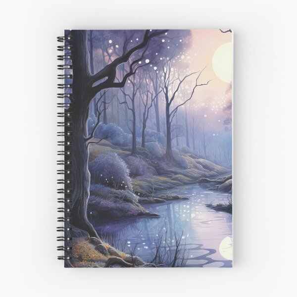 Item preview, Forest landscape and river with night sky - Landscape painting designed and sold by TheArtistOf2022.