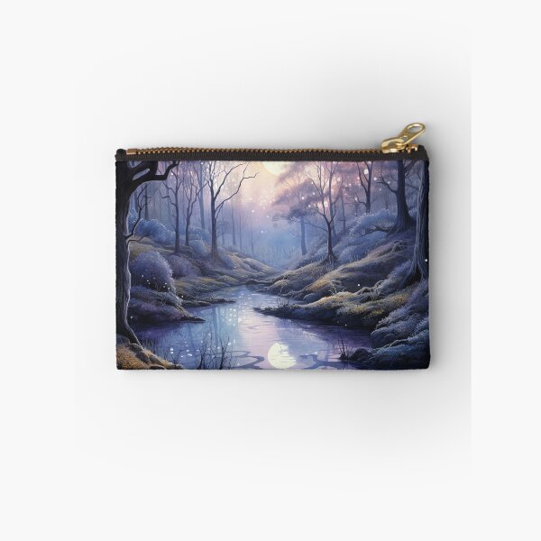 Item preview, Forest landscape and river with night sky - Landscape painting designed and sold by TheArtistOf2022.