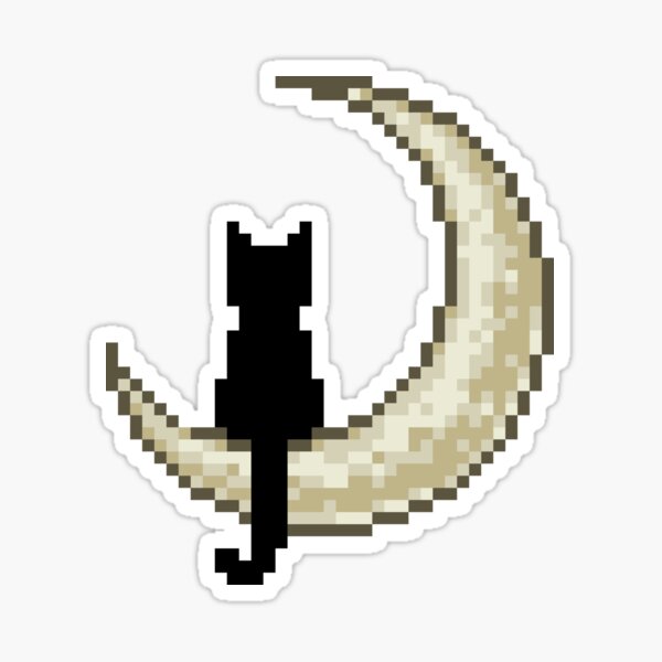 Black cat on moon pixel Sticker
