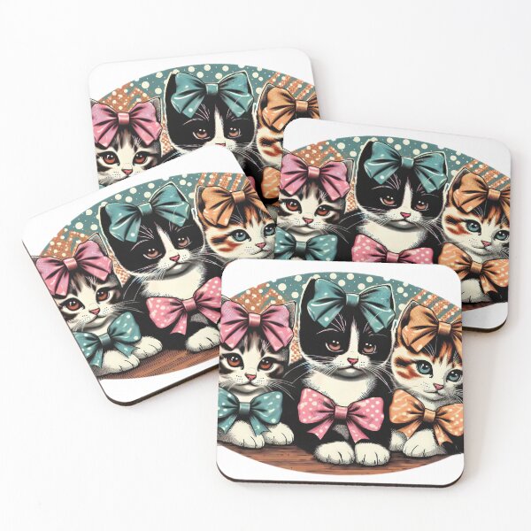 Item preview,  vintage three kittins wearing coloured bows  designed and sold by Expressions-Sel.