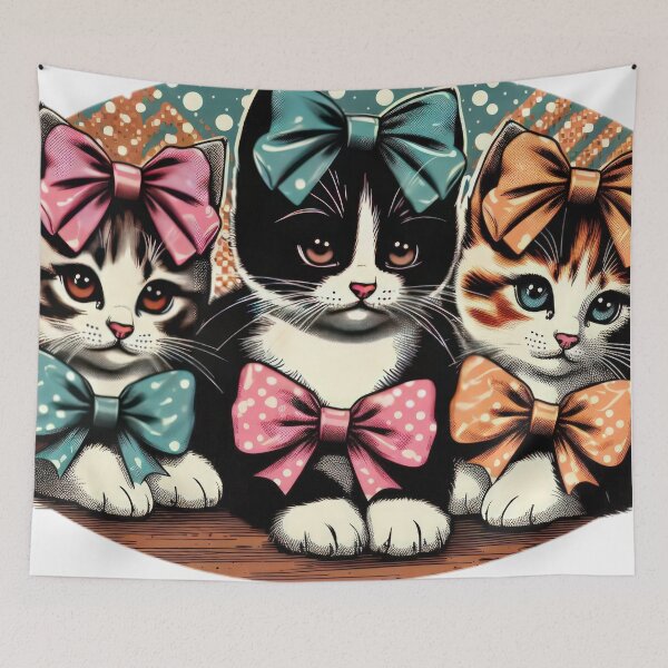 Item preview,  vintage three kittins wearing coloured bows  designed and sold by Expressions-Sel.
