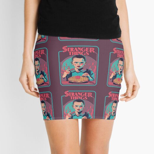 Item preview, STRANGER THINGS, Eleven. Eleven is eating waffles. (dark burgundy background) designed and sold by bekksa.