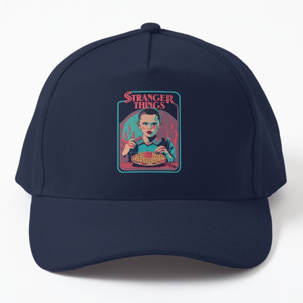 Item preview, STRANGER THINGS, Eleven. Eleven is eating waffles. (dark burgundy background) designed and sold by bekksa.