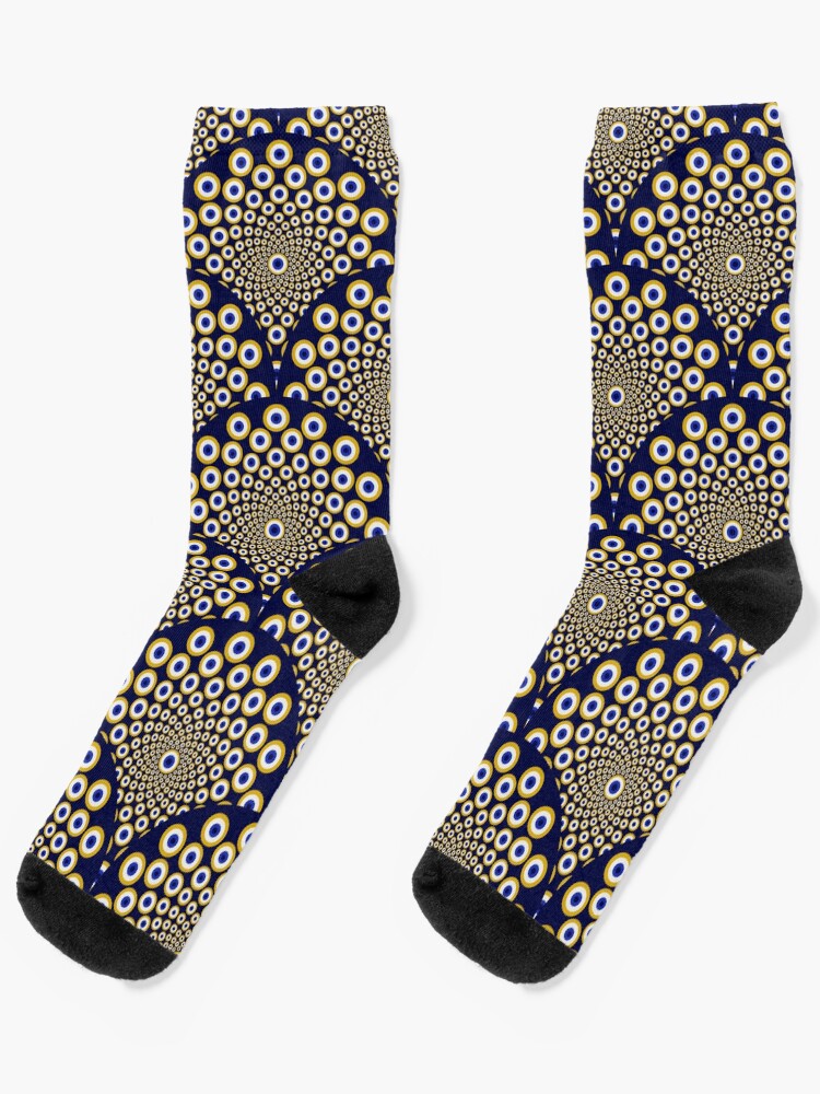 Socks, We Are Watching You Navy And Gold Art Deco Scallop designed and sold by Triplicate Limited