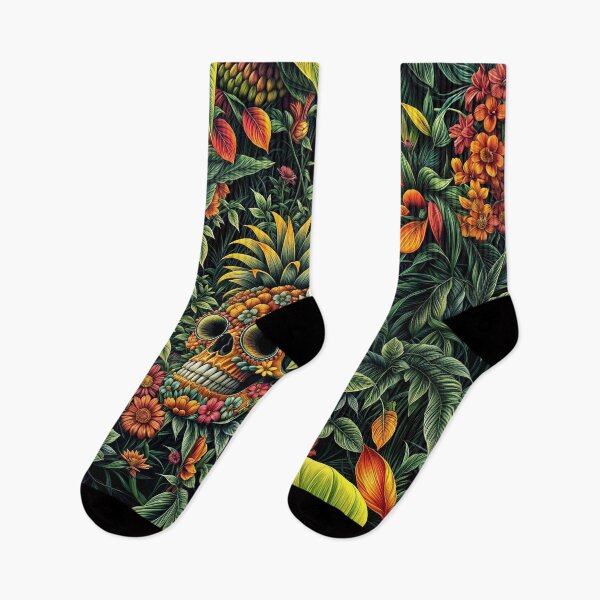 Item preview, Flower Shape Skull Tropical Summer Fruit Print, grunge sugar skull,Skull Pineapple, fruit summer Retro style designed and sold by Collagedream.