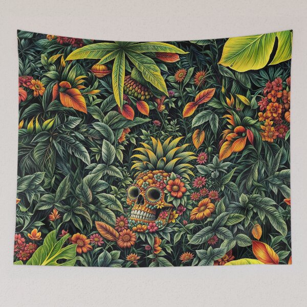 Item preview, Flower Shape Skull Tropical Summer Fruit Print, grunge sugar skull,Skull Pineapple, fruit summer Retro style designed and sold by Collagedream.