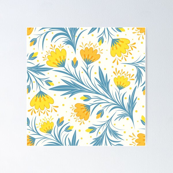 Aperçu de l'œuvre fleur jaune avec feuille bleue rétro créée et vendue par LunarMoon24.