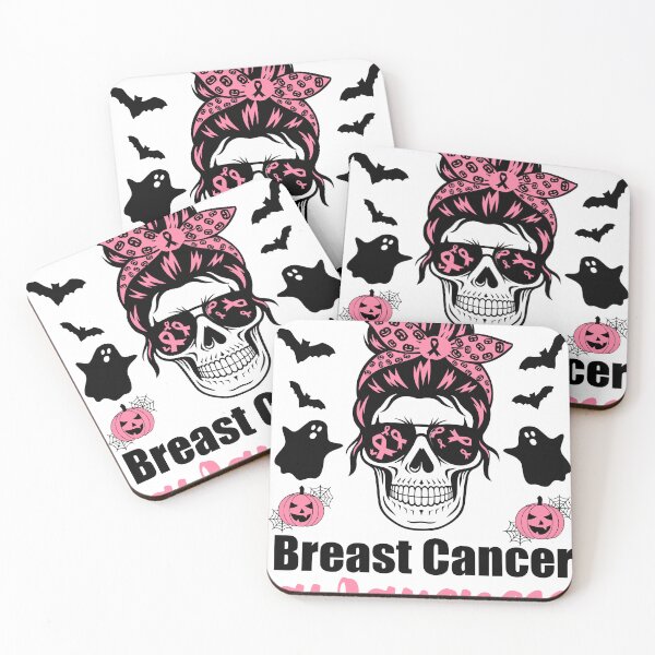 Artikelvorschau, Brustkrebs-Bewusstseins-Skelett Halloween Messy Bun Pink entworfen und verkauft von Eldaferloart.