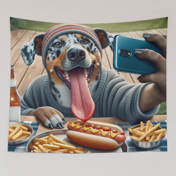 Item preview, Mixed Breed Social Media Celebrity taking a selfie at a cookout. designed and sold by TheDogOnIt.