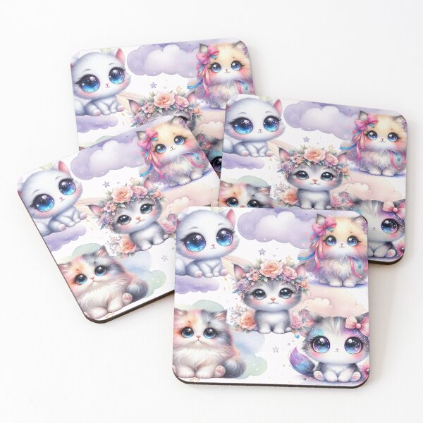 Item preview, Cute happy big eyed kittens cats dreams purple clouds designed and sold by Inktown.