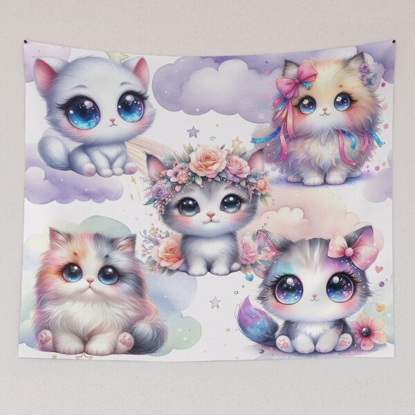 Item preview, Cute happy big eyed kittens cats dreams purple clouds designed and sold by Inktown.