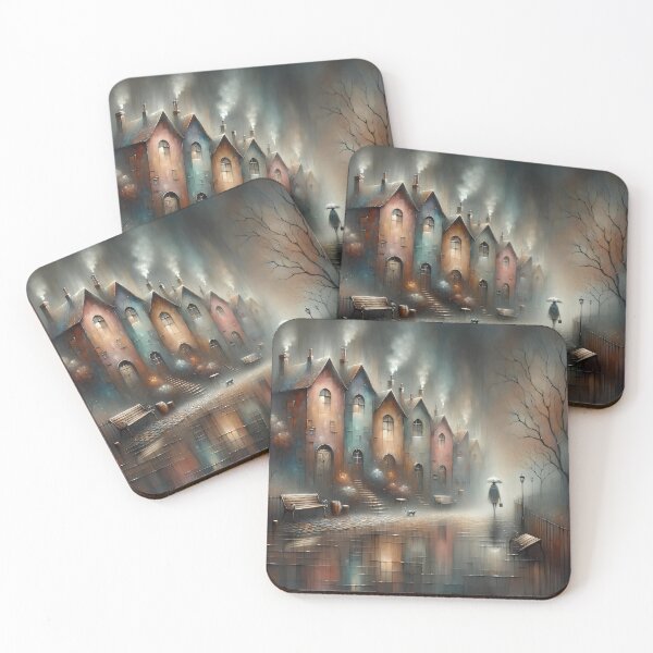 Item preview, misty street at dusk designed and sold by ArtsyWishesShop.