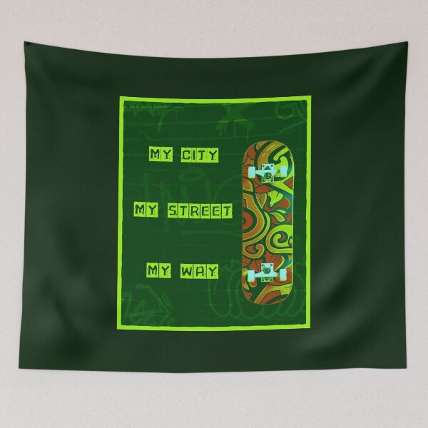 Item preview, My city, my street, my way, bright green graffiti-style graphics, skateboard designed and sold by silent-violin.