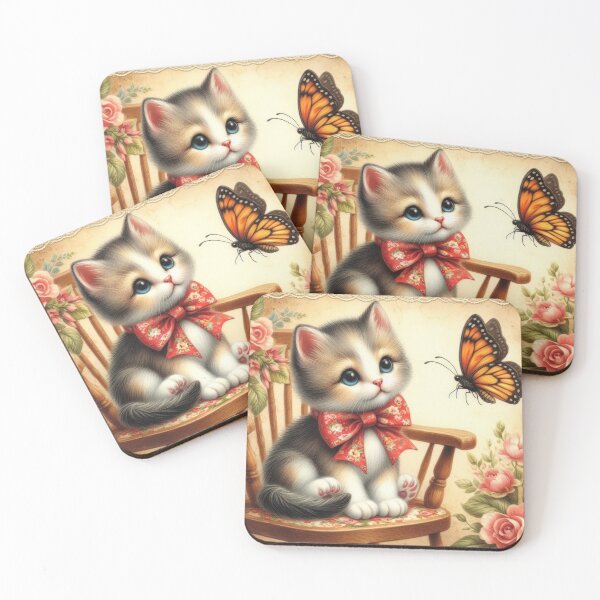 Item preview, vintage kitti wearing bows sitting on the butterfly chair designed and sold by Expressions-Sel.