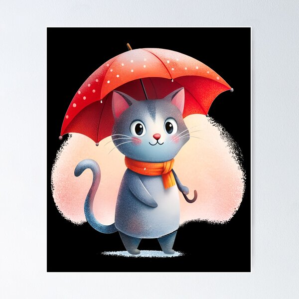 Item preview, Cute cat with umbrella in the rain in the city designed and sold by SuraSu.