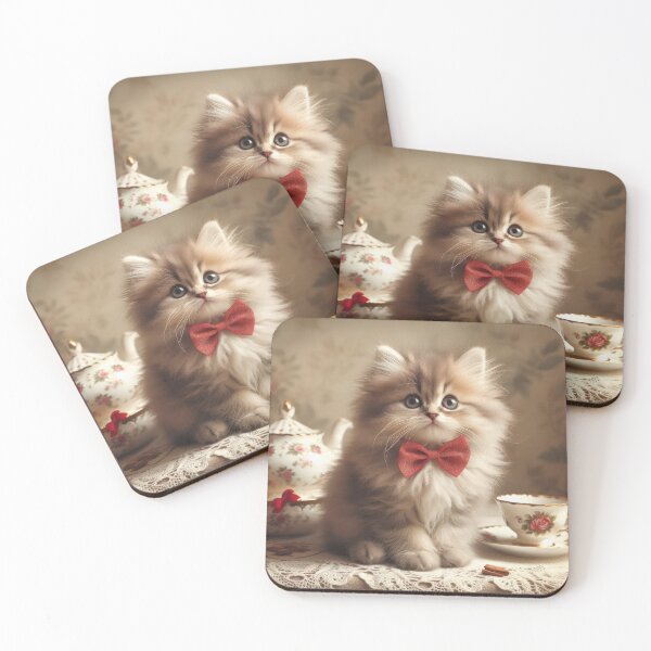 Item preview, vintage fluffy kitti wearing Red bows designed and sold by Expressions-Sel.