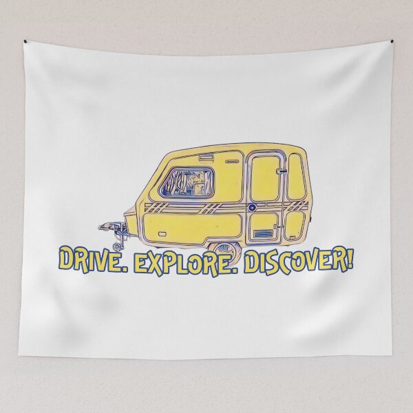 Item preview, Drive, Explore, Discover Yellow and Blue Caravan designed and sold by BeccaAelishe.