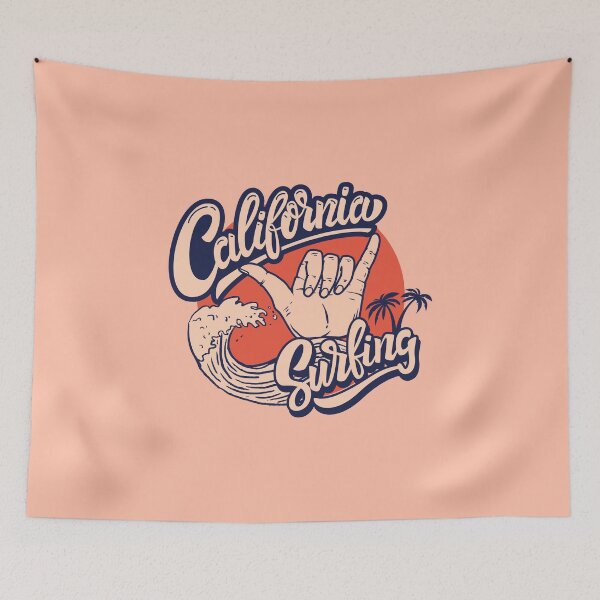 Item preview, California Surfing Illustration with Hand Gesture and Waves designed and sold by 19Beauty.
