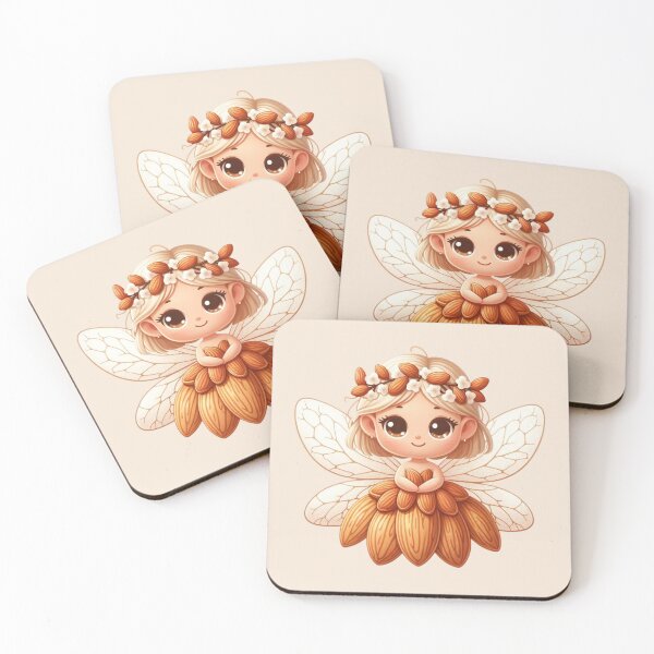 Item preview, Cute almond elf with wings and flower wreath Kawaii Chibi nut fairy designed and sold by Annika Shurafa.