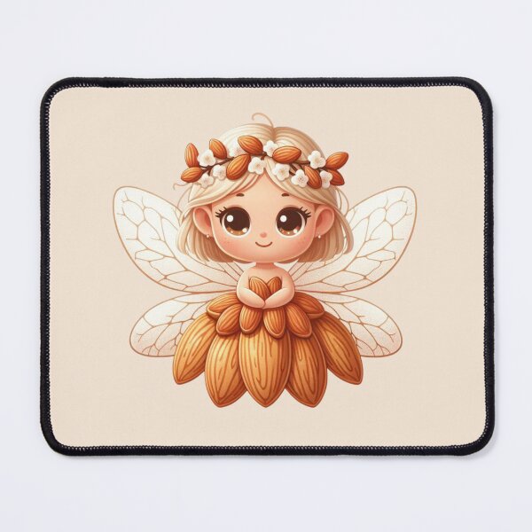 Item preview, Cute almond elf with wings and flower wreath Kawaii Chibi nut fairy designed and sold by Annika Shurafa.