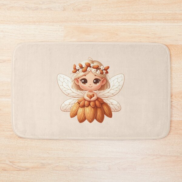 Item preview, Cute almond elf with wings and flower wreath Kawaii Chibi nut fairy designed and sold by Annika Shurafa.