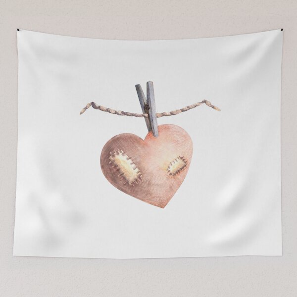 Item preview, Watercolor Heart on a clothespin hanging on a string, rope. Valentines Day, Love symbol. Illustration designed and sold by BartolArt.