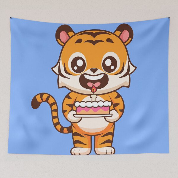 Item preview, Cute Tiger Holding Cake Birthday Party Cartoon Vector Icon Illustration designed and sold by hjian8219.