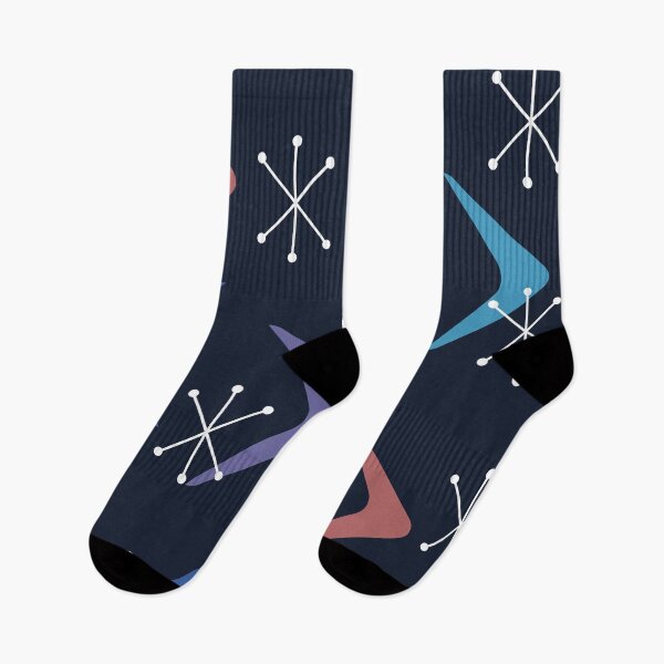 Item preview, Mid Century Boomerangs Starbursts Multicolored Midnight Blue designed and sold by thepixelgarden.