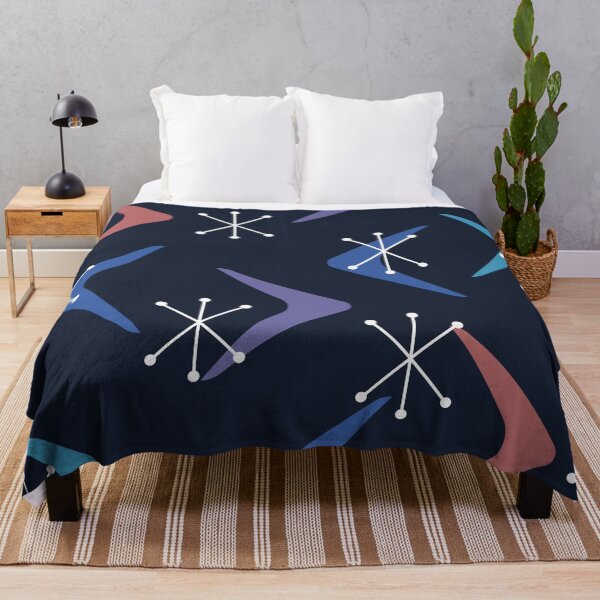 Item preview, Mid Century Boomerangs Starbursts Multicolored Midnight Blue designed and sold by thepixelgarden.