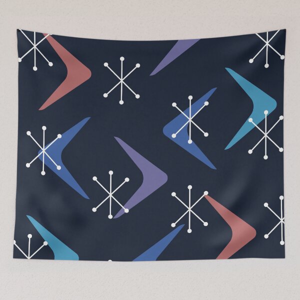 Artikelvorschau, Mid Century Bumerangs Starbursts Mehrfarbig Mitternachtsblau entworfen und verkauft von thepixelgarden.