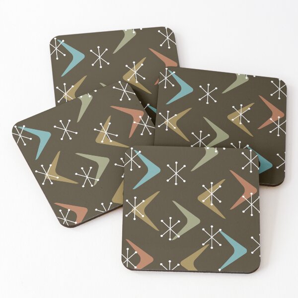 Item preview, Mid Century Boomerangs Starbursts Multicolored Olive Green designed and sold by thepixelgarden.