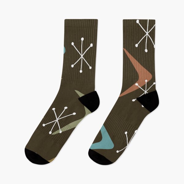 Item preview, Mid Century Boomerangs Starbursts Multicolored Olive Green designed and sold by thepixelgarden.