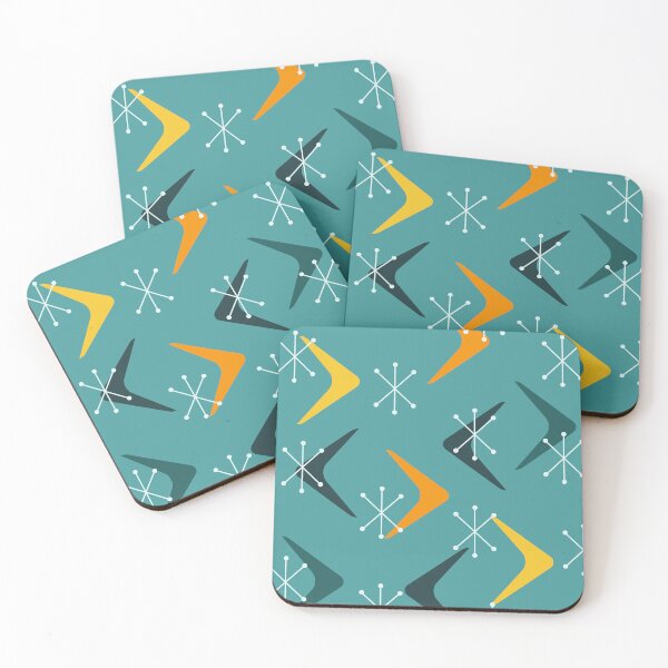Item preview, Mid Century Boomerangs Starbursts Multicolored Turquoise designed and sold by thepixelgarden.
