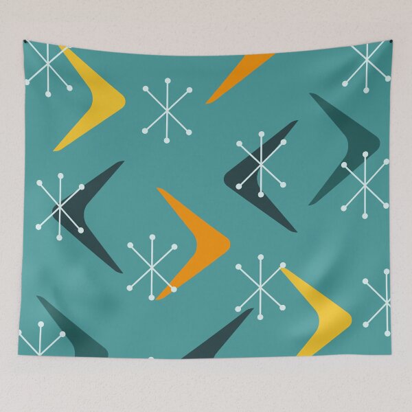 Item preview, Mid Century Boomerangs Starbursts Multicolored Turquoise designed and sold by thepixelgarden.