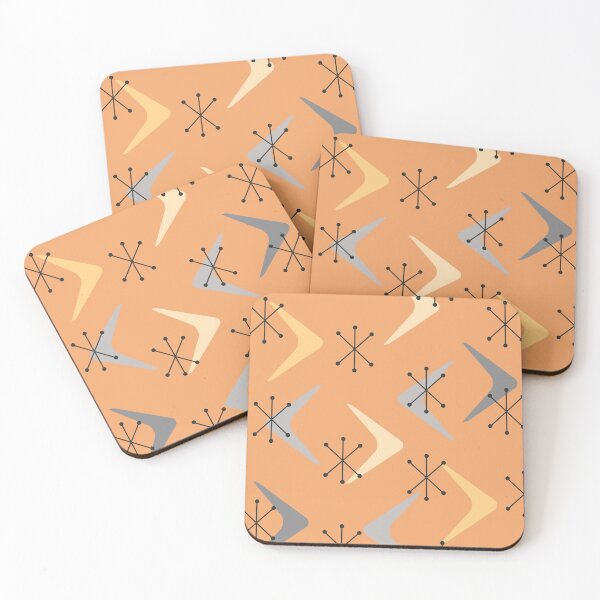 Item preview, Mid Century Boomerangs Starbursts Orange Gray designed and sold by thepixelgarden.