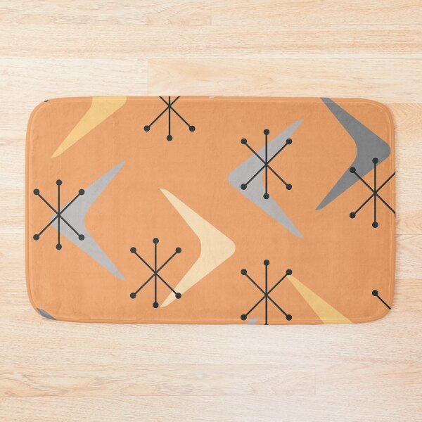 Item preview, Mid Century Boomerangs Starbursts Orange Gray designed and sold by thepixelgarden.