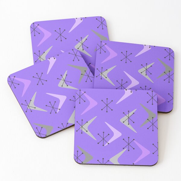 Item preview, Mid Century Boomerangs Starbursts Purple designed and sold by thepixelgarden.