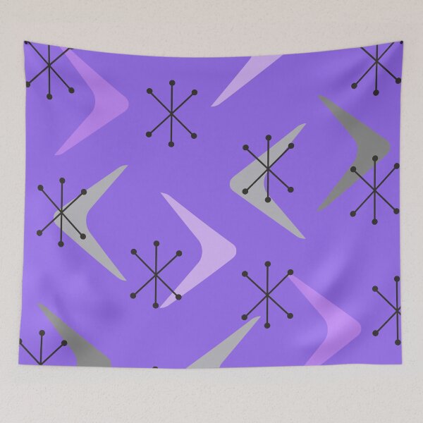 Item preview, Mid Century Boomerangs Starbursts Purple designed and sold by thepixelgarden.