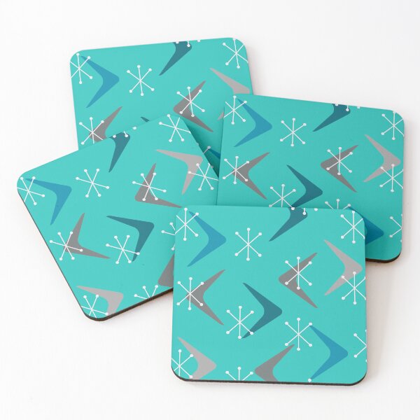 Item preview, Mid Century Boomerangs Starbursts Turquoise Teal designed and sold by thepixelgarden.