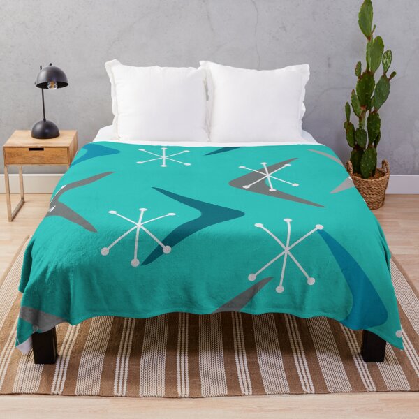 Item preview, Mid Century Boomerangs Starbursts Turquoise Teal designed and sold by thepixelgarden.