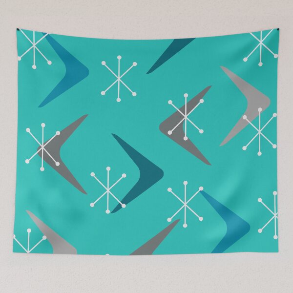 Item preview, Mid Century Boomerangs Starbursts Turquoise Teal designed and sold by thepixelgarden.