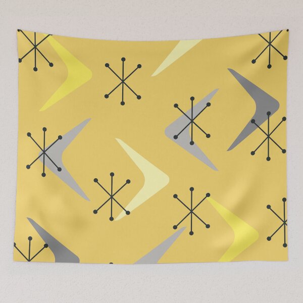 Item preview, Mid Century Boomerangs Starbursts Yellow designed and sold by thepixelgarden.