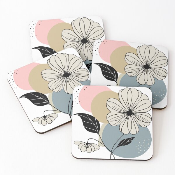 Item preview,  Drawing of stylized flowers with black lines on an abstract background designed and sold by Mahilis.