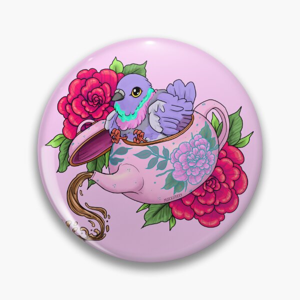 Item preview, Pigeon in a Teapot, Fluffy with Red Roses designed and sold by MoxxiFoxxy.