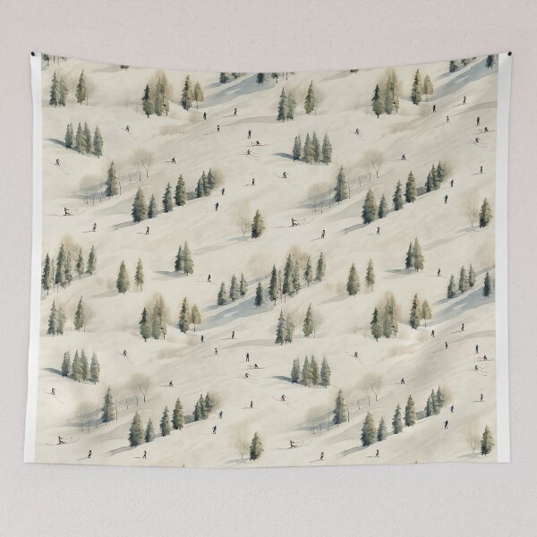 Item preview, Watercolor Snowy Winter Forest Skiing Patterns designed and sold by Mandie Kuo.