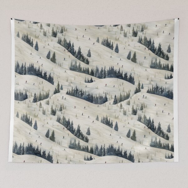 Item preview, Watercolor Snowy Winter Forest Skiing Patterns designed and sold by Mandie Kuo.