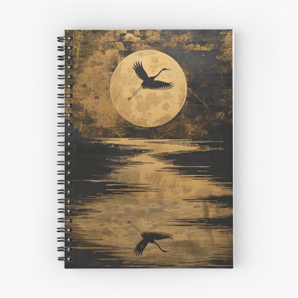 Item preview, Crane in the moonlight - Black and gold Japanese lacquerware style designed and sold by Onigokko.