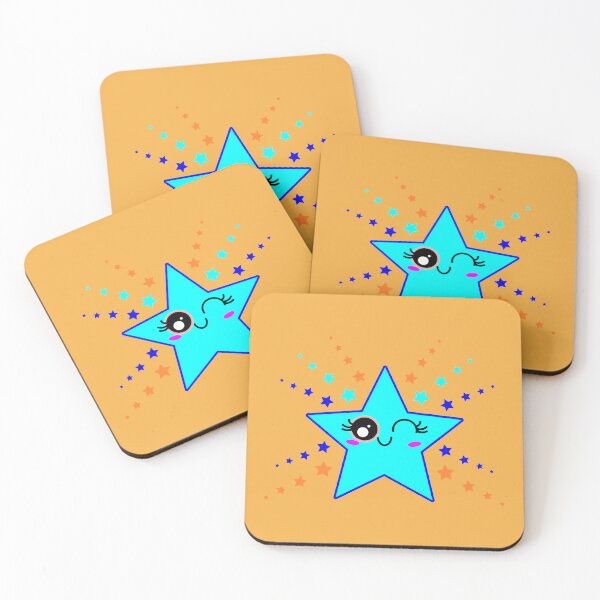 Item preview, Cute Smiling Blue and  Orange Twinkle Star Shining designed and sold by HoppRock.