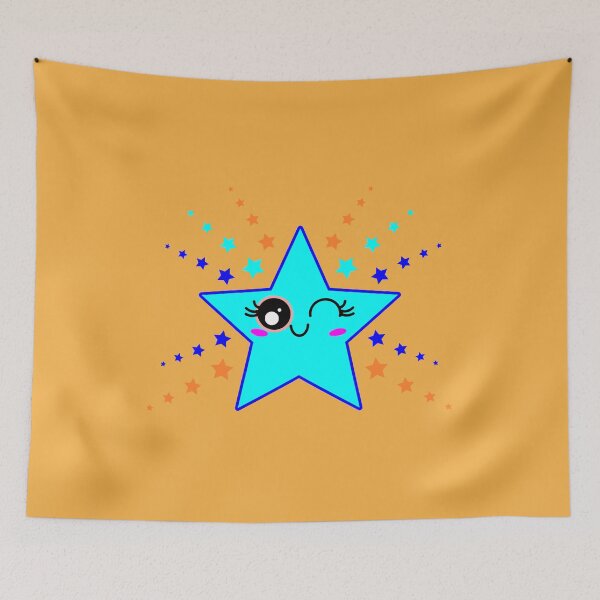 Item preview, Cute Smiling Blue and  Orange Twinkle Star Shining designed and sold by HoppRock.