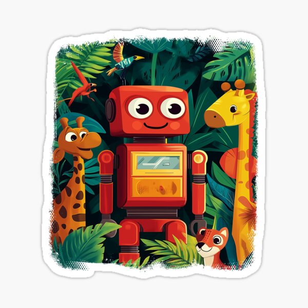 Vista previa del artículo con la obra «Amigos del niño robot y los animales de la selva», diseñado y vendido por uncledougie.